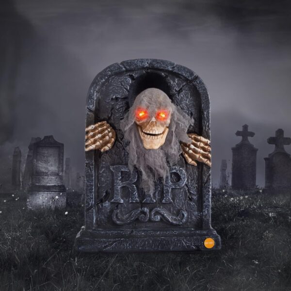 Halloween Animatronics Hanging Skull Heads Decorations   Animated Floating Skeleton With Sound Activated, Creepy Voice, Spooky Skull, Light Up Eyes, Scary Move Haunted Horror Prop For Indoor, Outdoor - Image 8