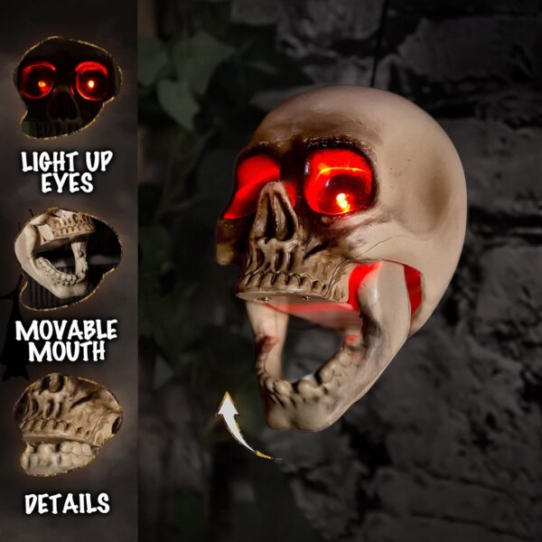 Halloween Animatronics Hanging Skull Heads Decorations   Animated Floating Skeleton With Sound Activated, Creepy Voice, Spooky Skull, Light Up Eyes, Scary Move Haunted Horror Prop For Indoor, Outdoor - Image 2