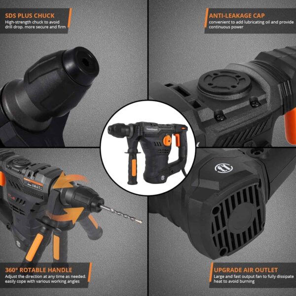 Towallmark 12.3 Amp Rotary Hammer Drill, 1-1/4 Inch SDS-Plus 4 in 1 Multi-functional Heavy Duty hammer drill - Image 3