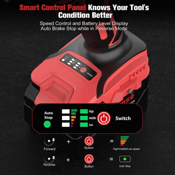 Bamse Impact Wrench Cordless, Brushless Power Impact Gun 21V, 1/2 , 4.0Ah Battery - Image 4