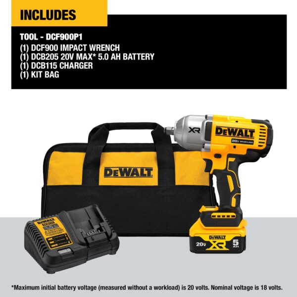 20V MAX Cordless Impact Wrench Kit, 1/2  Hog Ring With 4-Mode Speed (DCF900P1) - Image 8