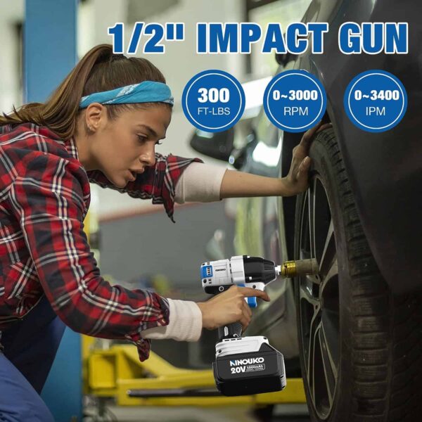 NINOUKO Cordless Impact Wrench 1/2 inch, 20V Electric Impact Gun - Image 2