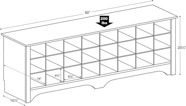 Prepac 24 Shoe Cubby Wide Hall Bench, 15.5  D x 60  W x 20.25  H, White - Image 6