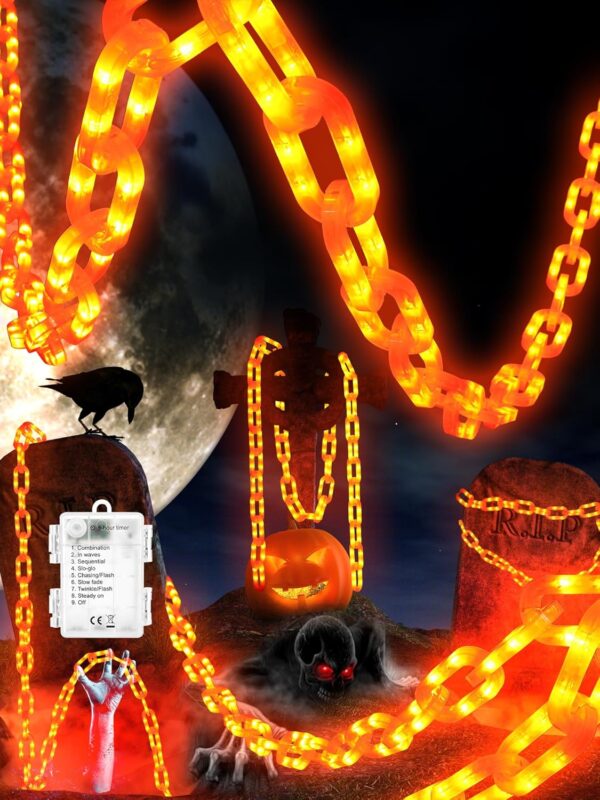 Halloween Decorations Battery String Lights   10 Ft 160 Led Plastic Chain String Lights With Waterproof, 8 Lighting Modes And Timer Function (Orange)