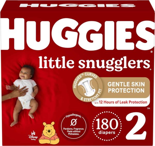 Huggies Size 2 Diapers, Little Snugglers Baby Diapers, Size 2 (12-18 lbs), 180 Count