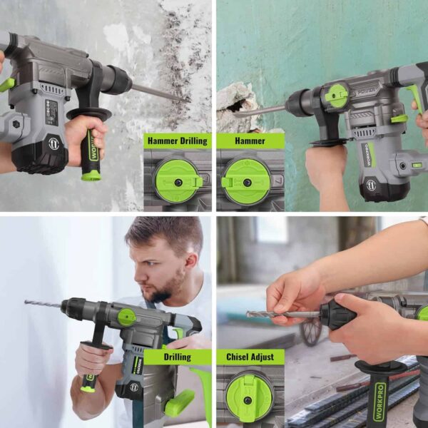WORKPRO Premium 1-1/4 Inch SDS-Plus Rotary Hammer Drill - Image 5