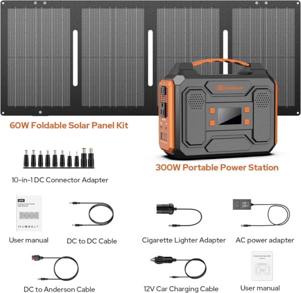 ZeroKor Portable Solar Generator, 300W Portable Power Station with Foldable 60W Solar Panel - Image 8