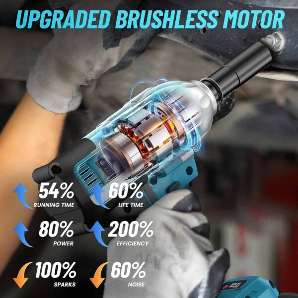 Seesii Cordless Electric Impact Wrench 1/2 inch for Car Home, 580Ft-lbs(800N.m) Brushless - Image 4