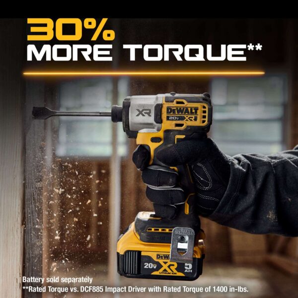 20V MAX XR Impact Driver, Brushless, 1/4 , 3-Speed, Bare Tool Only (DCF845B), Yellow, Black - Image 4