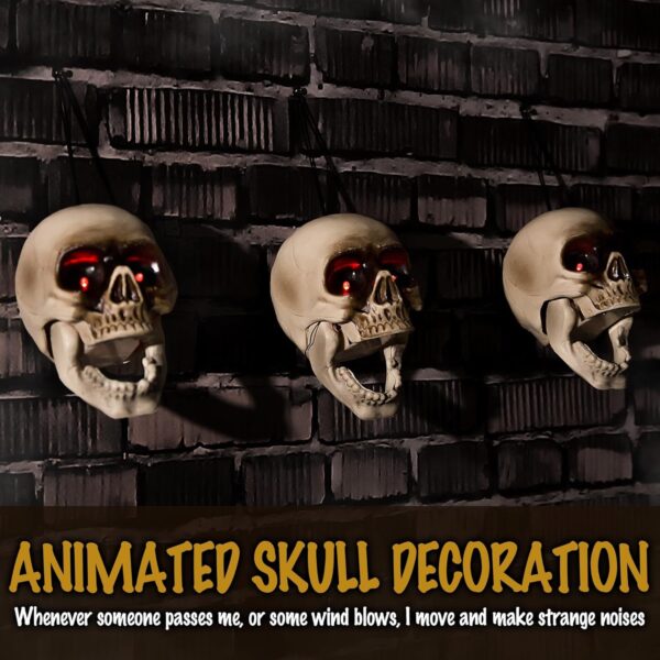 Halloween Animatronics Hanging Skull Heads Decorations   Animated Floating Skeleton With Sound Activated, Creepy Voice, Spooky Skull, Light Up Eyes, Scary Move Haunted Horror Prop For Indoor, Outdoor - Image 6