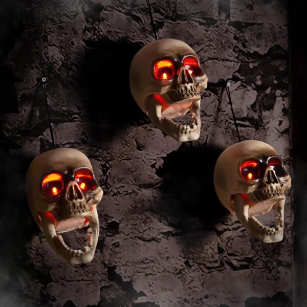 Halloween Animatronics Hanging Skull Heads Decorations   Animated Floating Skeleton With Sound Activated, Creepy Voice, Spooky Skull, Light Up Eyes, Scary Move Haunted Horror Prop For Indoor, Outdoor