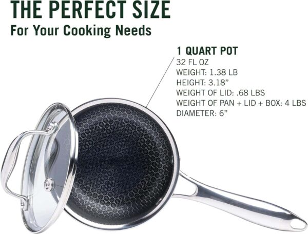 HexClad 1 Quart Hybrid Stainless Steel Pot with Glass Lid - Image 8