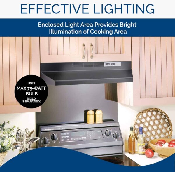 Broan-NuTone 413023 Ductless Range Hood Insert with Light, Exhaust Fan for Under Cabinet, 30-Inch, Black - Image 5