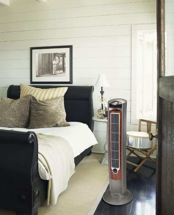 T42954 Oscillating Tower Fan, Nighttime Setting, Remote Control, 3 Quiet Speeds, 42.5 , Silverwood, woodgrain and grey - Image 2