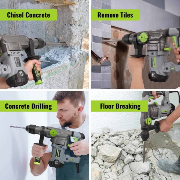 WORKPRO Premium 1-1/4 Inch SDS-Plus Rotary Hammer Drill - Image 7