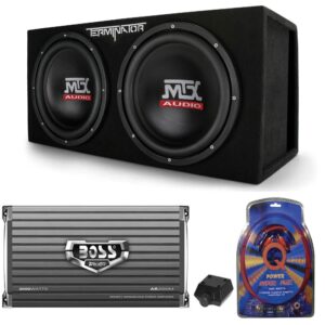 V 12 2000W Dual Loaded Car Subwoofers, Box,  2000W Amp & Kit