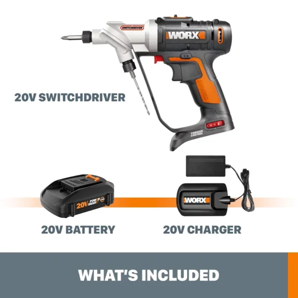 WX176L.8 20V Power Share Switchdriver 2.0Ah 2-in-1 Cordless Drill   Driver (2.0Ah) - Image 3