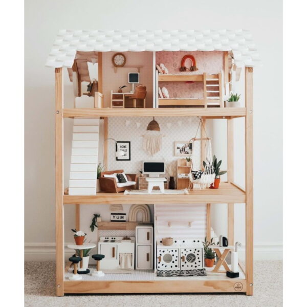 So Chic Wood Dollhouse, Almost 4  Tall with Wheels   46 Pieces, Assembly Required - Image 6