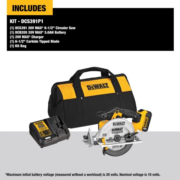 DeWalt 20V MAX 6-1/2 in. Cordless Brushed Circular Saw Kit (Battery   Charger) - Image 8
