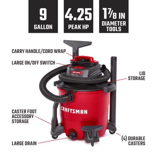 9 gal Corded Wet/Dry Vacuum 8.3 amps 120 V 4.25 HP - Image 9