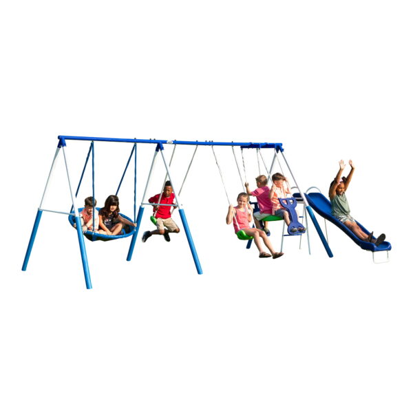 XDP Recreation All-Star Playground Metal Swing Set.  Featuring Wave Slide, Space Rider, Swings, and Super Disc Swing - Image 2