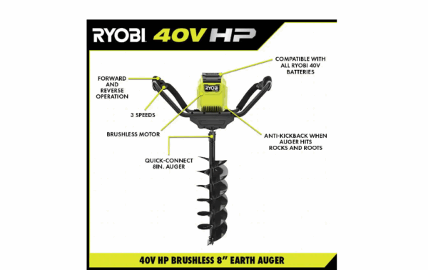 RY40701BTLVNM 40V HP Brushless Cordless Earth Auger with 8 in. Bit (Tool Only) - Image 10