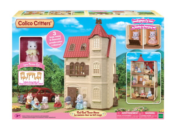 Red Roof Tower Home, 3 Story Dollhouse Playset with Figure, Furniture and Accessories - Image 2