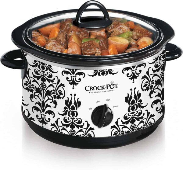 Crock Pot 4.5 Quart Manual Slow Cooker, Damask Pattern, White - Image 2