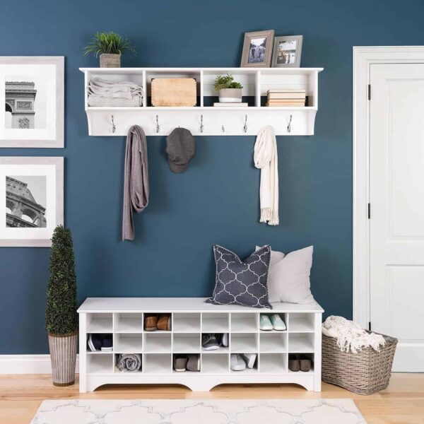 Prepac 24 Shoe Cubby Wide Hall Bench, 15.5  D x 60  W x 20.25  H, White - Image 8