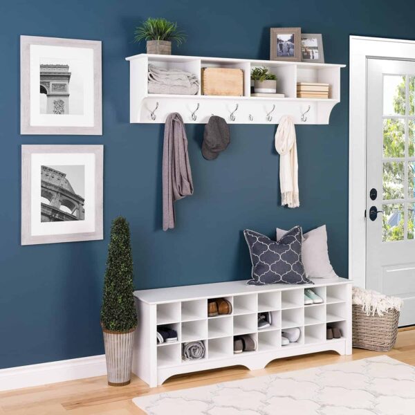 Prepac 24 Shoe Cubby Wide Hall Bench, 15.5  D x 60  W x 20.25  H, White - Image 7