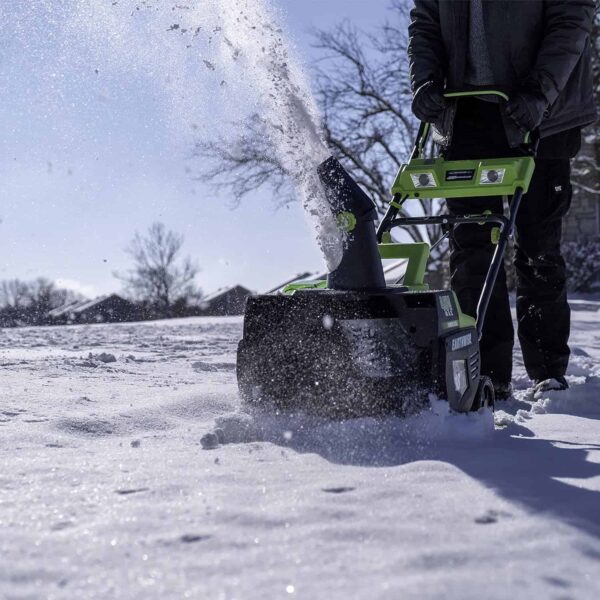 Earthwise SN74018 Cordless Electric 40-Volt 4Ah Brushless Motor, 18-Inch Snow Thrower, 500lbs/Minute, Black/Green - Image 7