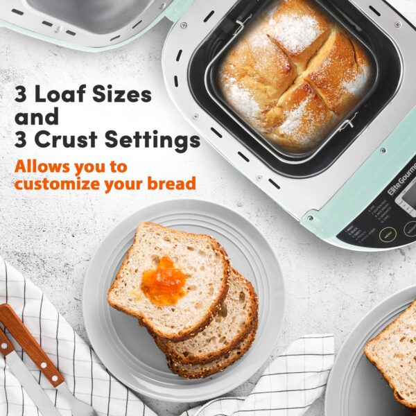 Elite Gourmet EBM8103M Programmable Bread Maker Machine 3 Loaf Sizes, 2 Lbs, Mint - Image 5