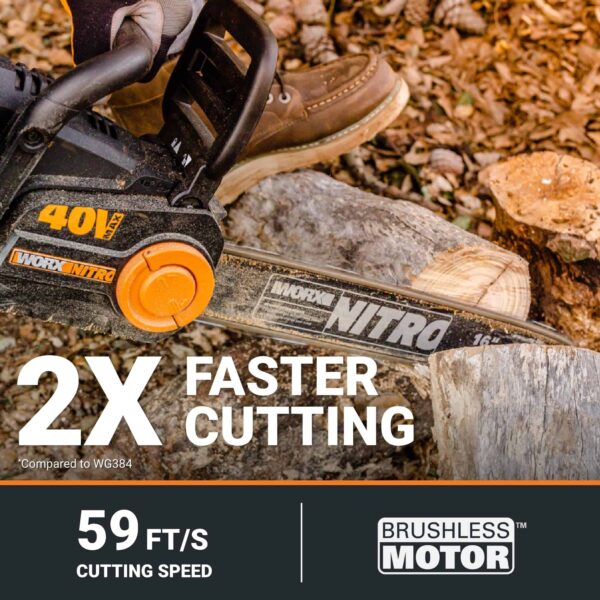 Nitro 40V 16  Cordless Chainsaw WG385 Power Share Battery Chainsaw 59 ft/s Chain Speed Dual Safety Protection - Image 9