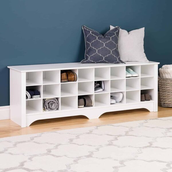 Prepac 24 Shoe Cubby Wide Hall Bench, 15.5  D x 60  W x 20.25  H, White - Image 2
