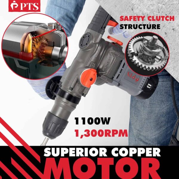 PTS Corded Rotary Hammer Drill 1”26mm 10Amp 110V Combination Rotary Hammer - Image 3