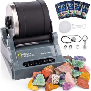 NATIONAL GEOGRAPHIC Hobby Rock Tumbler Kit   Includes Rough Gemstones, 4 Polishing Grits, Jewelry Fastenings, Learning Guide, Great Stem Science Kit