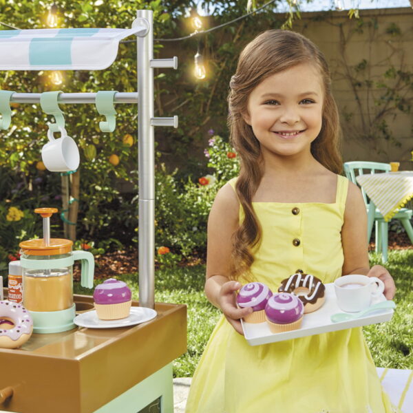 2-in-1 Café Cart Pretend Food Cooking Toy Role Play Kitchen Playset for Multiple Kids and Toddlers - Image 5