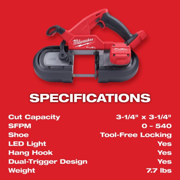 M18 FUEL Cordless Brushless 3-1/4 in. Compact Dual-Trigger Band Saw Tool Only - Image 4