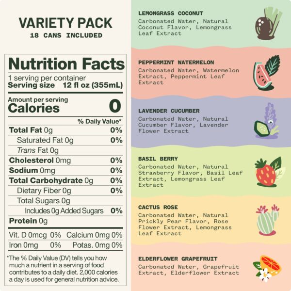 Aura Bora Variety Pack Herbal Sparkling Water 12 oz Can (Pack of 18), 0 Calories, 0 Sugar, 0 Sodium, Non-GMO - Image 2