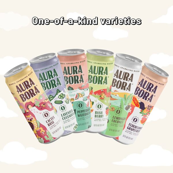 Aura Bora Variety Pack Herbal Sparkling Water 12 oz Can (Pack of 18), 0 Calories, 0 Sugar, 0 Sodium, Non-GMO - Image 3
