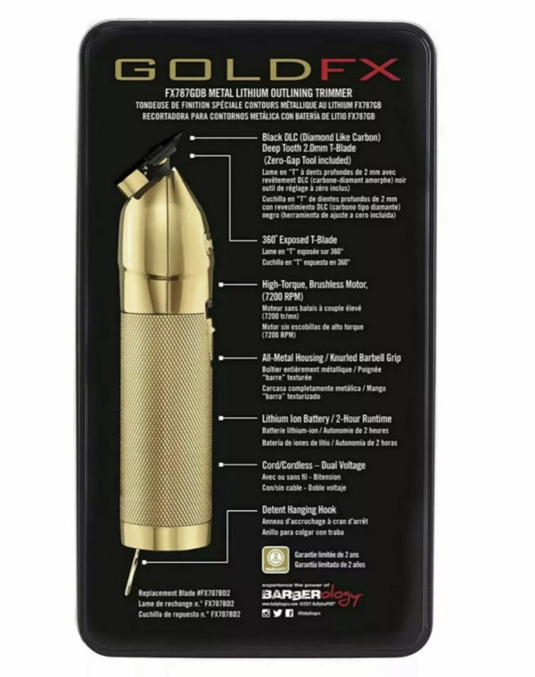 BaByliss PRO FX787G-DB DLC Gold FX Exposed SkeletonT-Blade Outlining Trimmer - Image 6