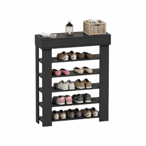 SogesPower Wooden Shoe Rack 5 Tier Shoe Storage Shelf Free Standing Shoe Organizer for Entryway, Hallway, Black