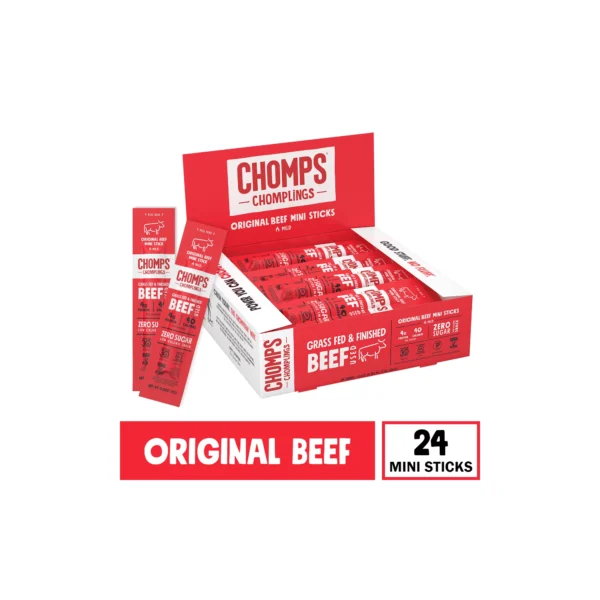 Chomps Mini Beef Jerky Sticks, Original Beef, High Protein, Gluten Free, Sugar Free, Whole 30 Approved, 24ct 0.5 oz - Image 2