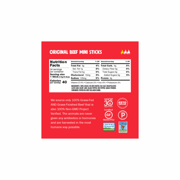 Chomps Mini Beef Jerky Sticks, Original Beef, High Protein, Gluten Free, Sugar Free, Whole 30 Approved, 24ct 0.5 oz - Image 4