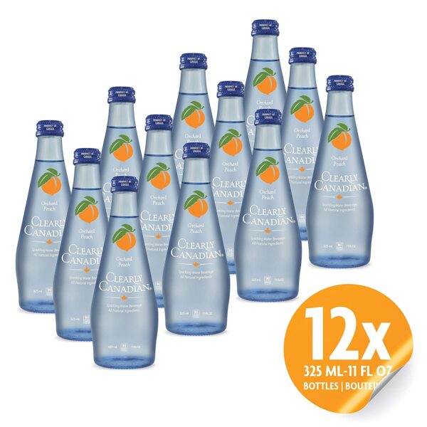 Clearly Canadian Orchard Peach Sparkling Spring Water Beverage, Natural   Carbonated, Flavored Seltzer Water, 1 Case (12 Bottles x 325mL) - Image 2