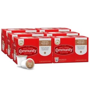 Community Coffee Toasted Hazelnut Flavored 72 Count Coffee Pods Medium Roast, Compatible with Keurig 2.0 K-Cup Brewers, 12 Count (Pack of 6)