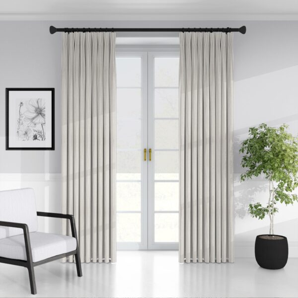 Cruz Ticking Stripes Gray/Ivory Drapery - Image 2