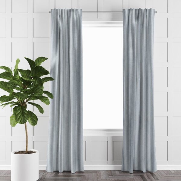 Cruz Ticking Stripes Indigo/Ivory Drapery - Image 4