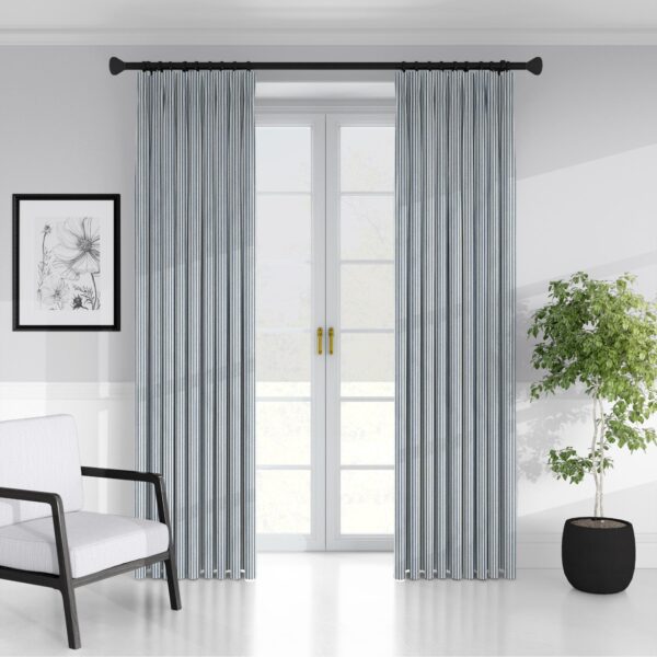 Cruz Ticking Stripes Indigo/Ivory Drapery - Image 2