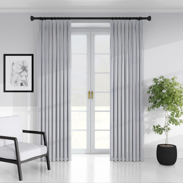 Cruz Ticking Stripes White/Navy Drapery - Image 2